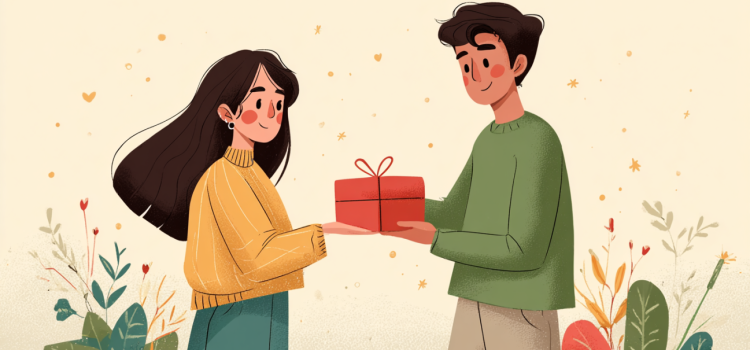 Receiving Gifts Love Language: The Single Best Gift Eine Karikatur eines Paares, das Geschenke austauscht