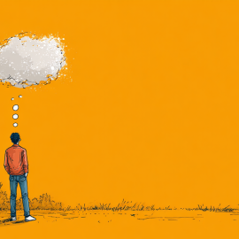 A thought bubble floating over a person who is pondering over system 1 and system 2 thinking