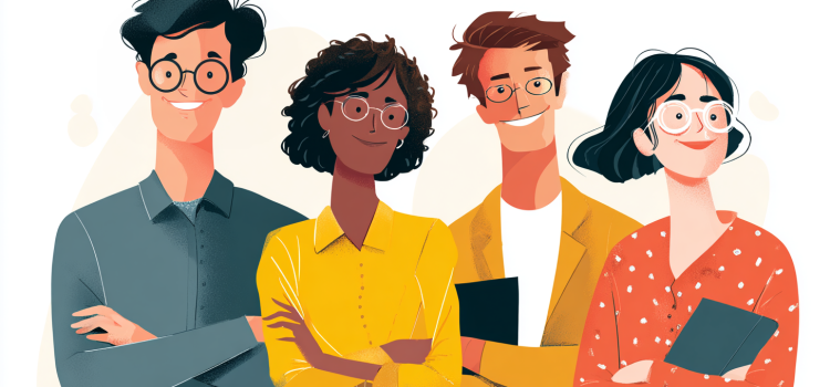 A motivated team of employees standing next to each other