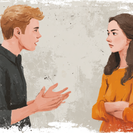 A stylistic image of a man and woman having an argument
