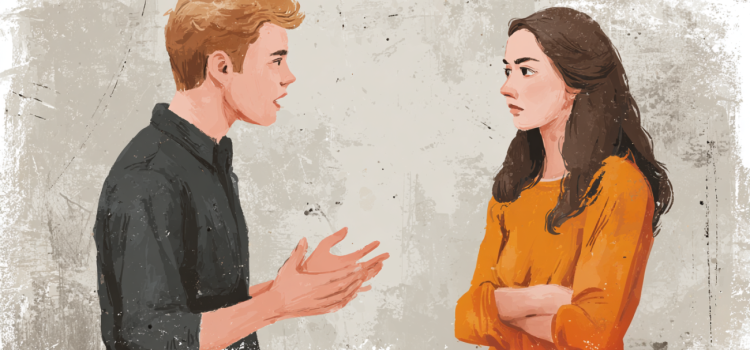 A stylistic image of a man and woman having an argument