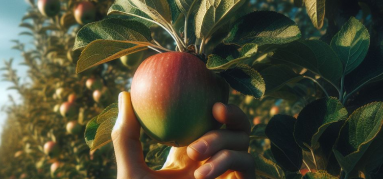 Apples in America: Why Are We So Obsessed? A hand picking an apple in an orchard.