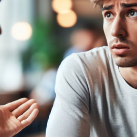 A person showing verbal signs of deception while engaging in a worrying conversation.