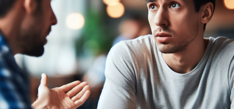 The 4 Verbal Signs of Deception, According to the CIA A person showing verbal signs of deception while engaging in a worrying conversation.