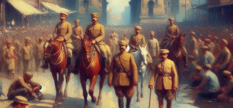 British soldiers marching into India with thousands of people as part of the expansion and consolidation of British power in India.
