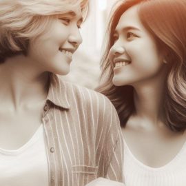 A lesbian couple smiling, showing how dopamine affects behavior.