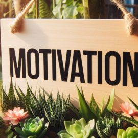 A sign that says "MOTIVATION" in a field of plants.