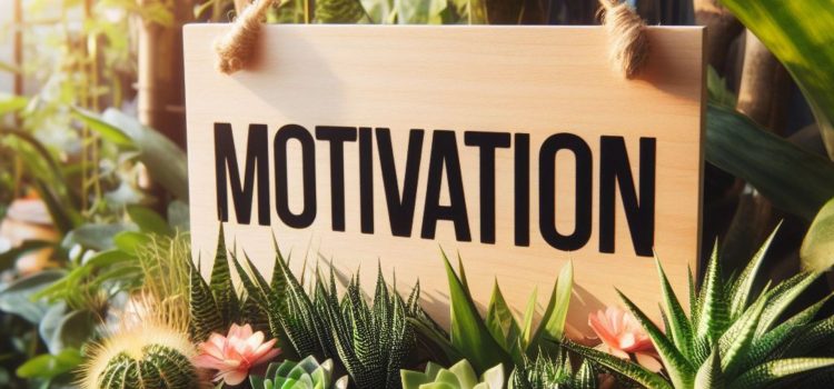 A sign that says "MOTIVATION" in a field of plants.