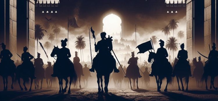 Silhouettes of soldiers riding on horses during the Anglo-Mysore Wars