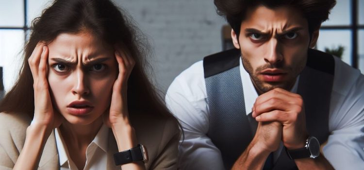 3 Signs That Toxic Behavior in the Workplace Is a Problem Two angry employees displaying toxic behavior in the workplace.