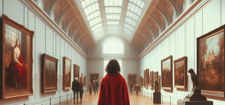 A woman standing in an art museum as part of an artist date.