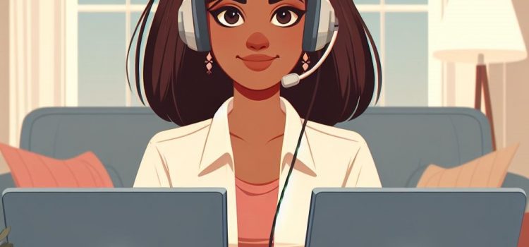 A cartoon of a woman using two laptops as she works multiple jobs.