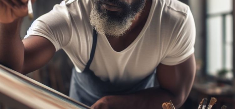 A man painting on a canvas