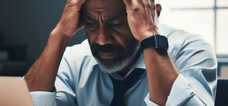 A stressed man at work