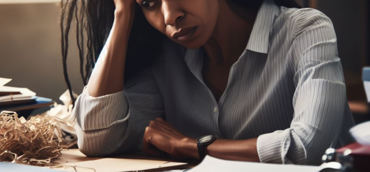 A stressed woman at a desk