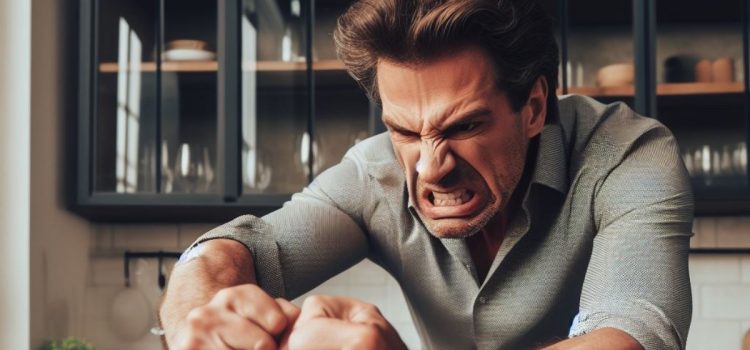 A man who needs anger management tips putting his fists on a table.