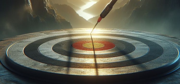 An arrow missing a giant target bullseye