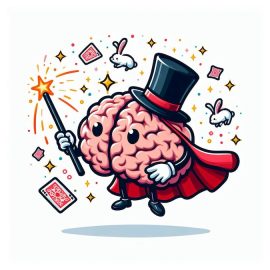 A brain dressed as a magician holding a wand
