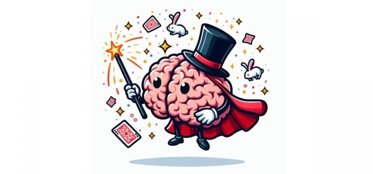 A brain dressed as a magician holding a wand