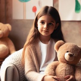 A girl holding a teddy bear in therapy