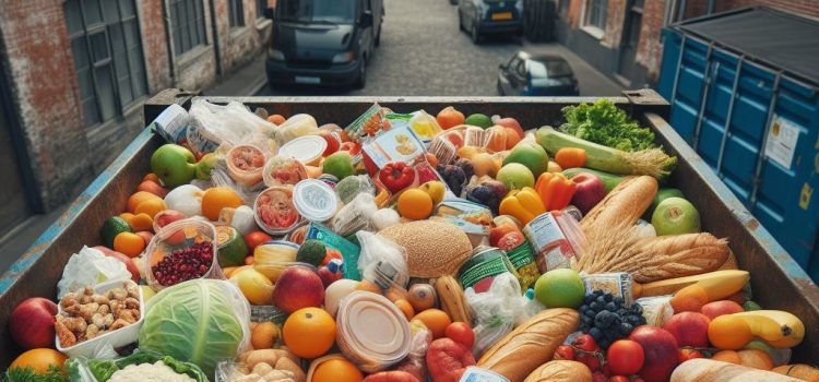 Different types of food thrown in a dumpster