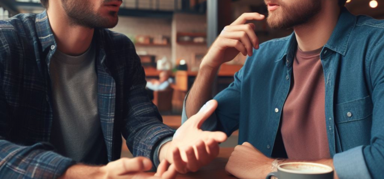 Two friends talking in a cafe