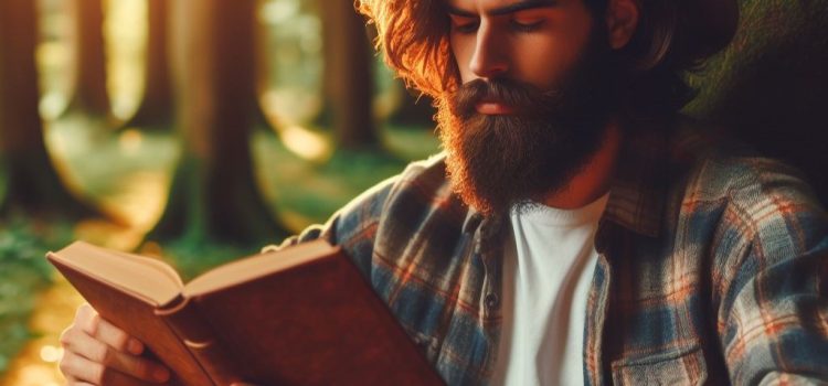 A man reading in a forest