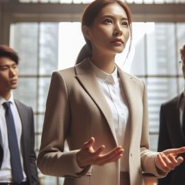 A leader talking to her team.