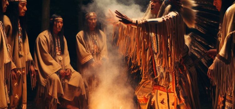 A Native American spiritual ritual by a fire