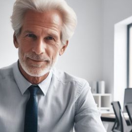 A white-haired bearded man dressed in a tie that is happy with individualism in the workplace.
