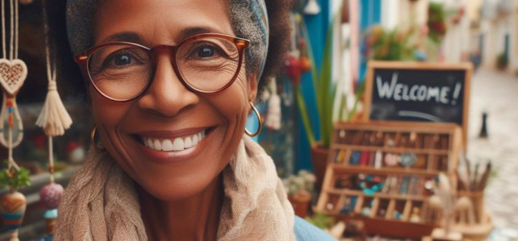 A small business owner smiling in her store