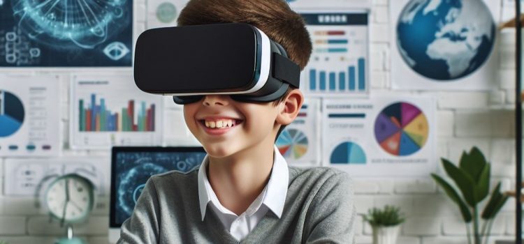 A student using a VR headset in class