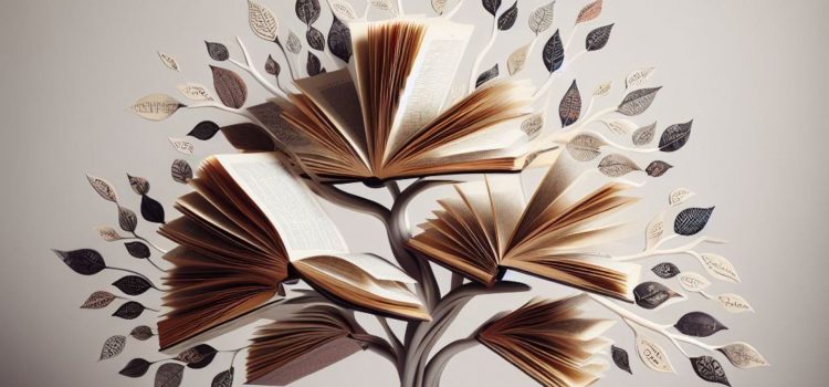 Books sprouting out of a tree