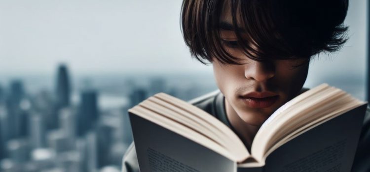 The Future Is Faster Than You Think: Overview & Takeaways A young man reading a book with a city in the background.