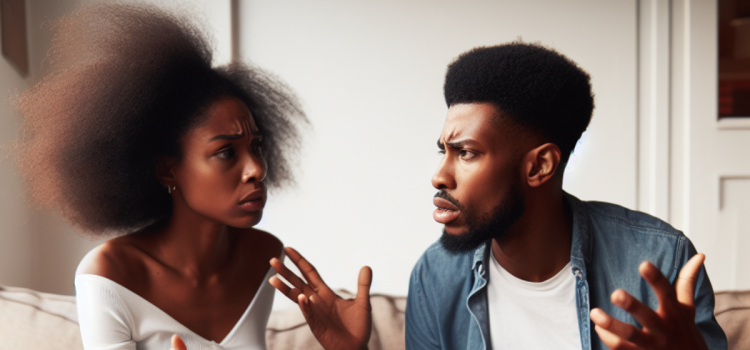 A couple contemplating leaving a bad relationship as they argue with each other.