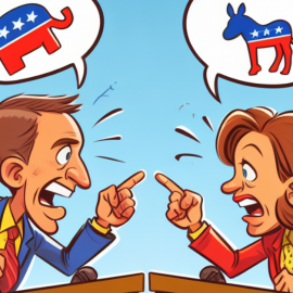 Republican and Democrat politicians yelling at each other in a debate.