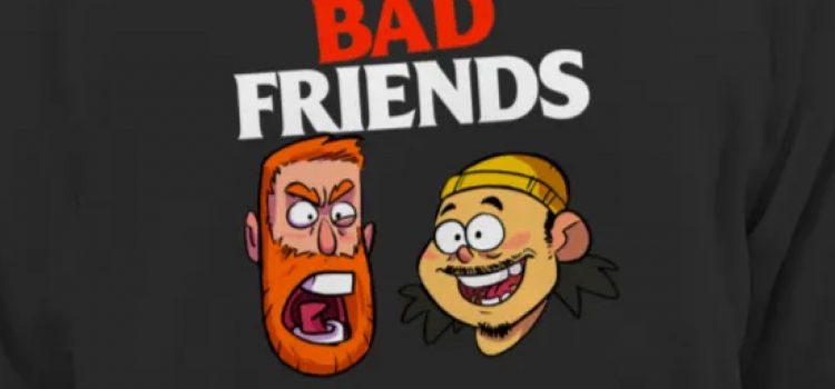The logo for the Bad Friends podcast Halloween episode with two cartoon heads.