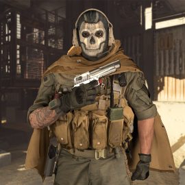Call of Duty's Ghost character in a building.