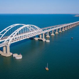 A bridge in the Crimean Peninsula before the Crimea bridge attack in 2023.