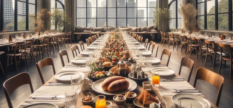 A long table with plates of food, showing why food is important.
