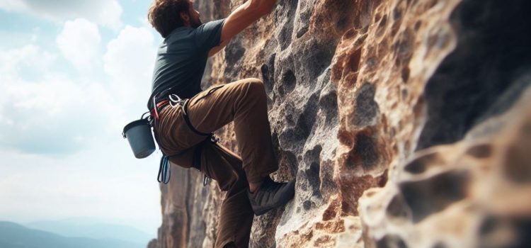 A man climbing a cliff of a mountain.