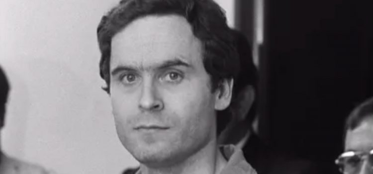 A black and white image of Ted Bundy after he got caught.