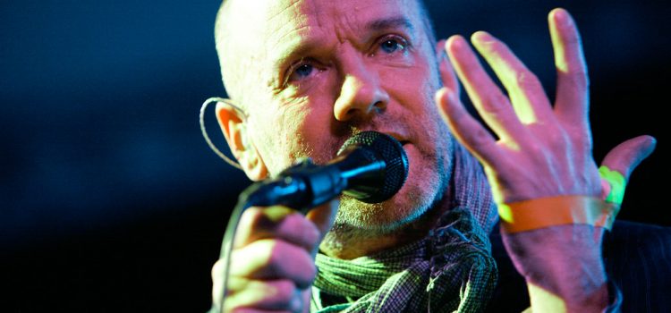 Michael Stipe lead musician of R.E.M. on stage