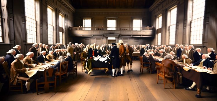 Founding fathers oversee the formation of the United States and draft the Constitution in Philadelphia's Independence Hall