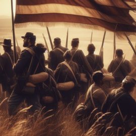 Union troops and flag on a battlefield illustrate a people's history of the Civil War in America