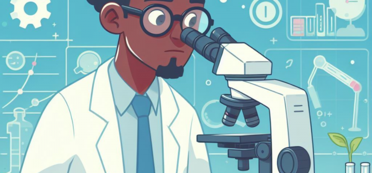 A male scientist looking into a microscope, studying the importance of sexual health.