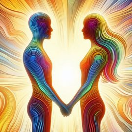 A color artwork of a couple holding hands, showing the importance of love.