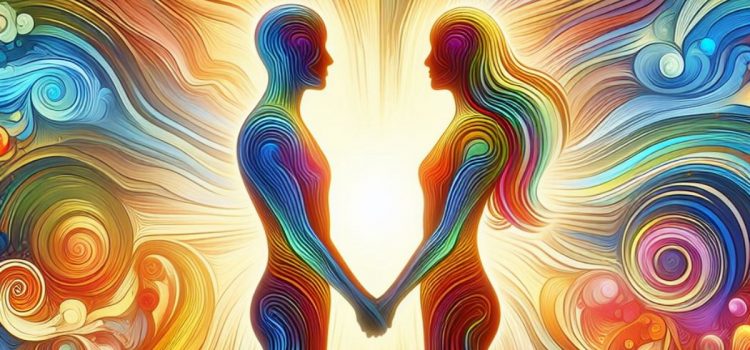 A color artwork of a couple holding hands, showing the importance of love.