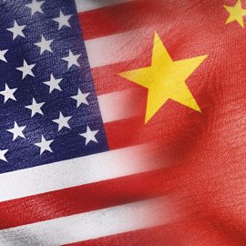 Flags of the United States and China side by side, representing China-US relations today