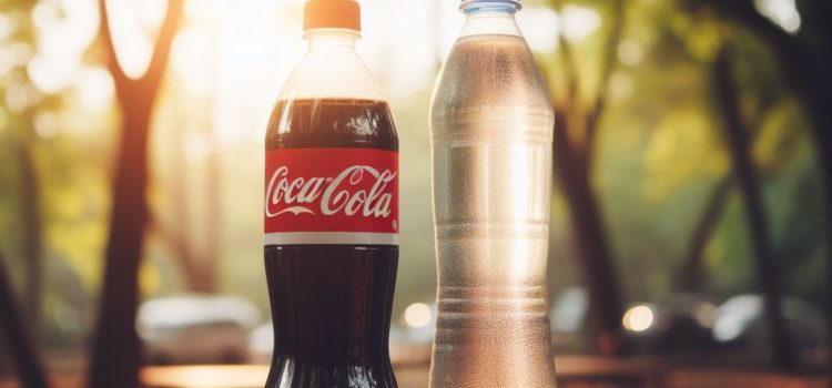A plastic Coca-Cola bottle and a plastic water bottle illustrate the harms of estrogen in plastic